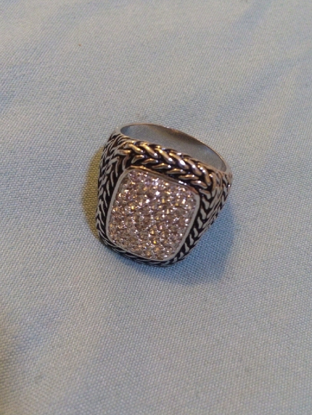Sterling-Style Pave Square Signet Ring - Silver